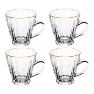 Conjunto De 4 Xícaras Para Café De Vidro Com Fio De Ouro 160ml - Lyor