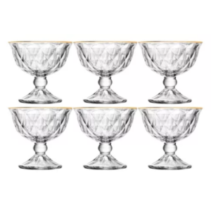 Jogo de Taça de Sobremesa Diamond Transparente com Fio de Ouro 180ml - Lyor