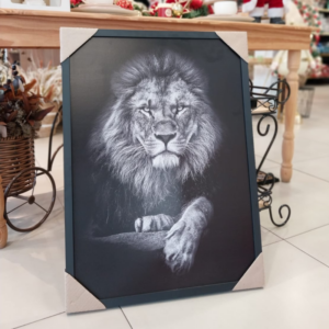 Quadro Decorativo Leão Preto E Branco 50x75cm - Moltam